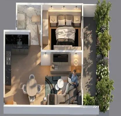 F 5 pool level street + 12 m2 private garden